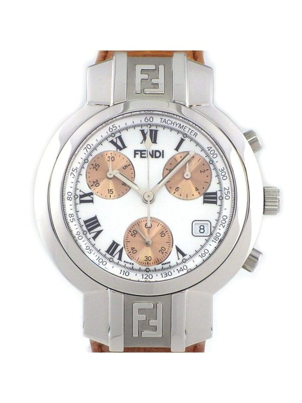 Fendi Watch Orologi White Dial Date Chronograph Tachymeter Small Seconds